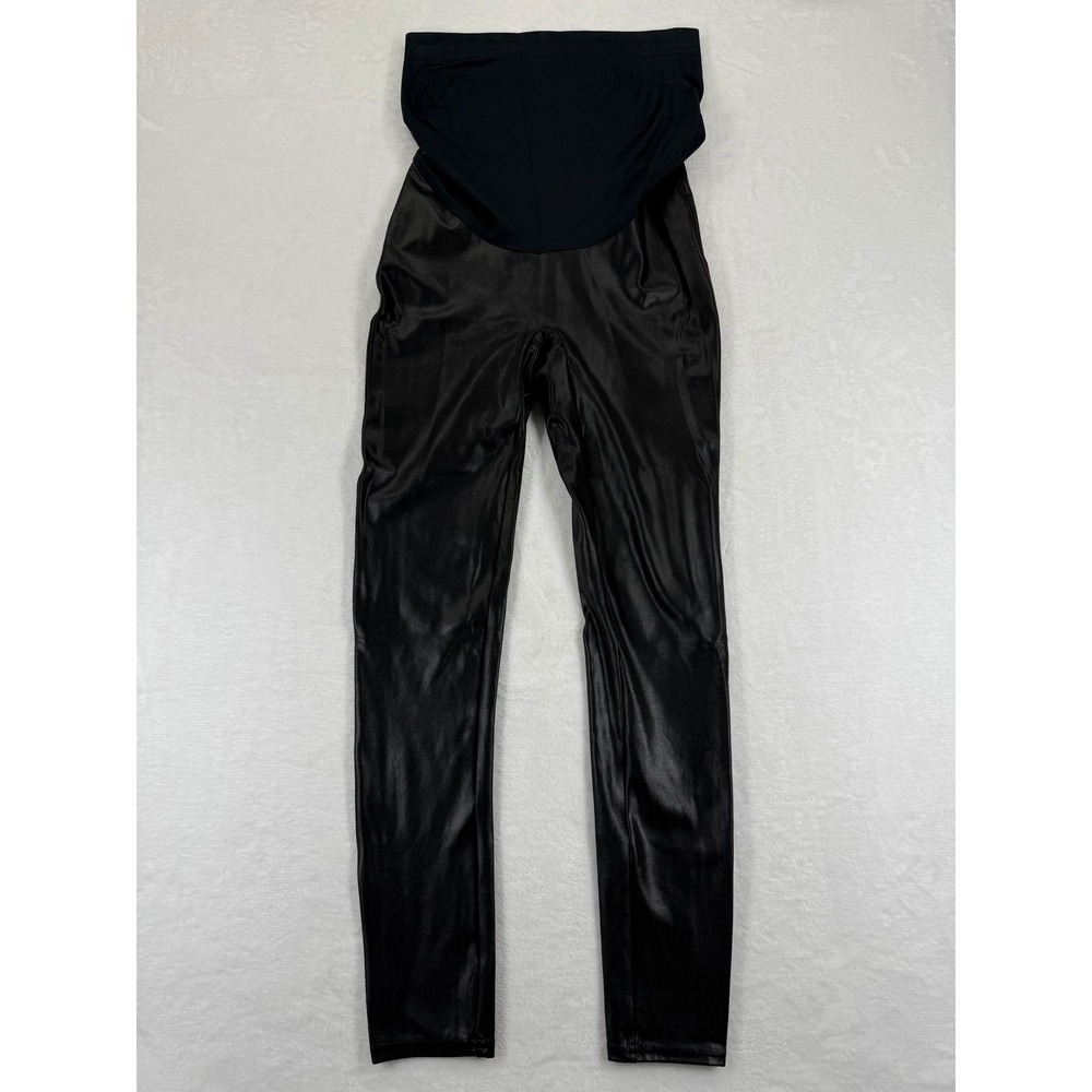 Spanx Maternity Faux‎ Leather Leggings Black High Rise Over Belly Large L/G READ